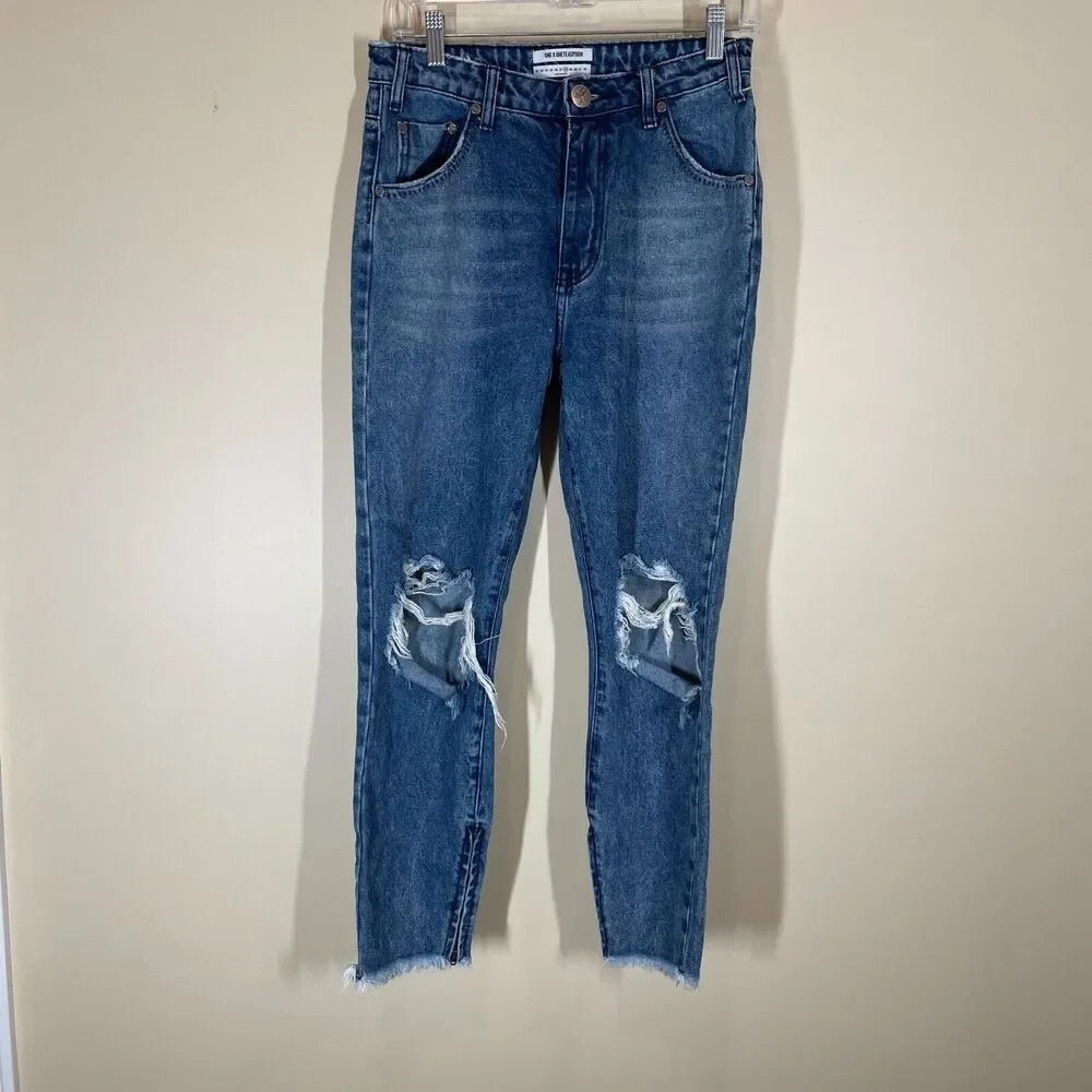 One Teaspoon Jeans 28 Women’s High Rise Waist Freebird Skinny‎ Ankle Frayed Hem